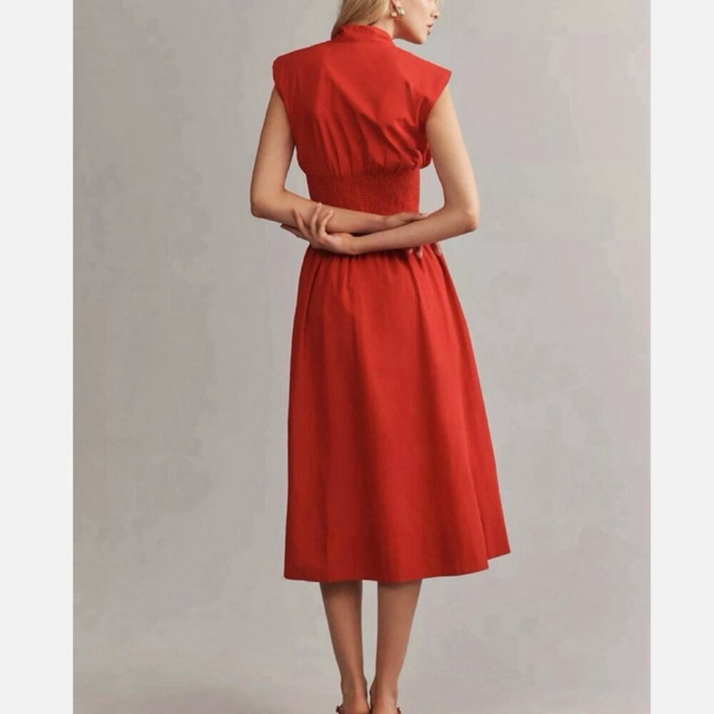 Anthropologie The Tommie Zip-Front Midi Shirt Dress L NWT Red Orange Large - Picture 2 of 8